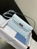 20 cm mini totes märke läder plånbok lyxväska kvinnor designer väskor epsom läder handgjorda kvalitet vaxlinje sömnad blå färg