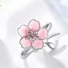 Pierścienie damskie kryształ srebrny słodki kwiat pierścień kropla kwiat różowy diament wiśnia damy klastra style zespół