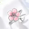 Womens Rings Crystal silver sweet blossom ring drop flower pink diamond cherry Lady Cluster styles Band