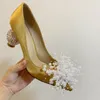 2021 Frauen Damen Flecken echte echte Leder-Kleiderschuhe Diamant 8cm Kegel High Heels Sandalen Sommer Pollige Spitze Zehen Hochzeit sexy Slip-on-Stimmzettel Größe 35-43