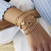 5pcs / set multilayer guld färgkedja armband armband för kvinnor män lås chunky armband par boho smycken gåva tjocka kedjor