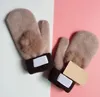 European and American designer brand windproof leather gloves lady touch screen 225 rabbit fur mouth winter heat preservation wind style out
