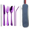 JANKNG Tableware Stainless Steel Cutlery Travel Camping Dinnerware Set Spoon Fork Chopsticks with Straw Portable Case 211108