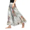 Elegant sommar bohemisk maxi kjol lång kjol chiffon saia strand hög midja tutu casual vestidos harajuku tryck kläder 210623