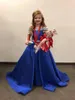 Little-Miss Pageant Jurk voor Tieners Juniors Peuters 2021 Royal-Blue Kant Kralen AB Stones Crystal Lange Prom Jurk Kids Formele Party Satijn Rok Rosie