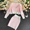 Koreanska Sweet Sticka Plaid Cardigans + Camisole Skirts 3PCS Satser Girls Short Sweater Coat Vest Mini Skirt Suit Outfits 210714