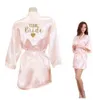 Kimono Robe Faux Silk Kobiety Ślubne Ślubne Panna Młodej Team Heart Golden Glitter Drukuj Szaty Bachelorette Piżamy za darmo 210924