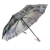 Automatique 3Fold 23 "9K Parapluie Pluie Femmes Satin Tissu Peinture À L'huile Forte Cadre Coloré Imperméable Coupe-Vent 210223