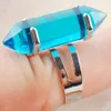 Wojiaer Natural Dark Blue Green Quartz Ringar Gem Stones Healing Reiki Chakra Pärlor Ring 20mm (0.8 ") Justerbar DBX304