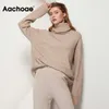 Aachoae Autumn Winter Women Knitted Turtleneck Cashmere Sweater Casual Basic Pullover Jumper Batwing Long Sleeve Loose Tops 210918