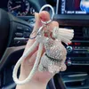 Keychains Luxury leather key chain, with mens and womens rhinestones, crystal car buckle, French Bulldog, lace up, gifts