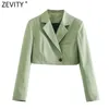 Zevity Women Vintage z długim rękawem Solidna krótka Slim Blazer Płaszcz Kobiet High Street One Button Odzież Odzież Odzież Zamknij Ct719 211019