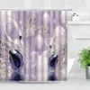 Sollievo Fiori bianchi Cigno Tende da doccia Perla Diamante Design Acqua Stampa 3D Vasca da bagno Decor Ganci Tenda da bagno in tessuto Set 211116