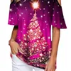 Women's T-Shirt Women Christmas Tree Printed Short Sleeve Festive Casual Tops HSJ88