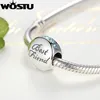 100% 925 Sterling Silver Best Friend Charm Beads con Blue CZ Fit Original WST Bracciale Bangle Autentico regalo di gioielli fai da te Q0531