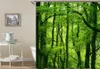 Modern 3D-tryck skog Dusch gardin grön växt träd landskap bad med krokar för badrum Vattentät landskap 210915
