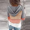 Wiosenne topy damskie swetry moda patchwork z kapturem damskie bluzy długie rękawy odzież casualowa damska bluza 210927