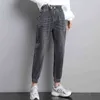 Lente herfst stretch rechte jeans slanke vrouwen hoge taille harem denim broek elastische vriendje Korean Jogger 211129