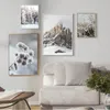 Póster de lienzo de paisaje de invierno de naturaleza escandinava, impresión de pared de bosque de montaña, cuadro de arte botánico, decoración nórdica para sala de estar