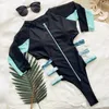 In-X Long Mesh Sleeve Swimsuit One Piece Zipper Sexy Swimwear Women Monokini Thong Female Snake Print Swim Suit Bathers One-Piece 240p