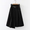 SURMIITRO Spring Autumn Women Korean Style Super Quality Black Female High Elastic Waist School Midi Skirt With Belt 210311