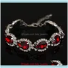 Link, bracelets joalheria, link de cadeia Beautiful Bracelet para mulheres Red Austrian Crystal Moda Cora￧￣o por atacado Droga 2021 YHSXK