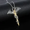 Luminoso vintage dragão espada pingente colar de aço titanium jóias brilho no escuro