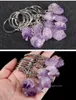 Party Favor Amethyst Key Chain Ingle Kryształ Nieregularny Kluczowy Pierścień Łańcuch Tabłowy Torba Akcesoria Wisiorek T2i53053