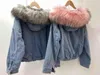 Luzuzi Grande collo in pelliccia sintetica Giacca di jeans Donna Inverno con cappuccio Giacca di jeans calda Studente Basic Short Parka Cappotto bomber femminile 211130