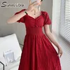 SURMIITRO Femmes Summer Midi Robe Vintage Coréen Court Puff Manches Rouge Noir Sundress Tunique Party Sun Longue Robe Femme 210712