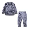 Toddler Kız Giysileri Bahar Çocuklar Spor Suits Çocuk Giyim Setleri T-shirt + Pantolon 2 adet Kadife Kız Eşofman Kıyafet 211104