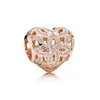 Genuine S925 Sterling Silver Rose Gold Love Heart Bead Blue Turquoise Crysta Charm lFit For Pandora Bracelet DIY Beads Charms