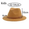 2021 여성 Fedoras 여자 모자 소년 모자 Felted Kids 아기 모자 작은 52cm 54cm 벨트 결혼식 귀여운 아이 Fedoras Sombreros de Mujer