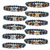 crystal strands Stone beaded Bracelet Women,7 Chakra Natural Tiger Eye Beads Volcanic Lava Elastic Bangle Buddha Jewelry Charm Aromatherapy Essential Oil