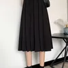 Werueruyu Pleated Womenskirt Atumn 우아한 높은 허리 긴 스커트 블랙 캐주얼 숙녀 시폰 스커트 210608