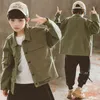 Automne enfant en bas âge garçon veste col rabattu vêtements d'extérieur manteaux pour adolescents armée vert hauts avec poches enfants coupe-vent vêtements 210622