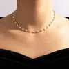 Sautoirs à la mode plat perle géométrie collier ras du cou pour les femmes en alliage d'or métal réglable clavicule chaîne bijoux de fête 17668