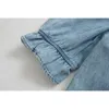 Zniesione kaskadowe falbany kaskadowe dżinsowe bluzki z rękawami puffanki Blusas Mujer de moda koszulki damskie topy i bluzki T200502