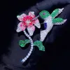 Vogel en bloem broche pin fijne vrouwen sieraden 925 sterling zilveren pave steen 56 * 73mm