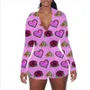 2021 Women Rompers Designers Printed Long Sleeve Jumpsuit Shorts Onesies Valentine039s Day V Neck Bodysuit One Piece Overall Pa3916292