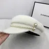 Pearl Chain Berets White Black Winter Warm Faux Fur Lady Octagonal Hat Women Leisure Visors Caps