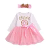 Infantil bébé rayé 1er 2ème 3ème anniversaire smash gâteau robe petites filles à manches longues tutu tenue décontractée pour les tout-petits 210529