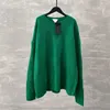 Brand Sweatshirt Designed Fresh Women's Green Ribbed Sweater Round Neck Kintted Sweaters Fair Size Fashion Color 14404