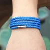 Zwart Retro Wrap Lange Lederen Armband Mannen Bangles Mode Spoty Ketting Link Mannelijke Bedelarmband met 5 Ronden G1026