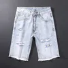 Summer Ly Moda Mężczyźni Jeans Retro Light Blue Zniszczone Ripped Denim Spodenki Streetwear Patchwork Designer Krótki 3WX2