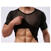 Masculino Sexy transparente de manga curta t-shirt moda moda recepicazes de moda camisetas homens malha sheer top undershirts sleepwear 210714