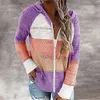 Felpa con cappuccio oversize con zip Felpa da donna Patchwork Autunno manica lunga da donna a righe Top invernale 201028