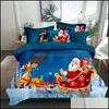 Sängkläder Supplies Hem Textil Trädgård Juldekoration Santa Snowman Bed Er Set Duvet med örngottsängar sängkläder Trevlig inredning