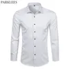 Chemises habillées en fibre de bambou pour hommes Slim Fit chemise à manches longues décontracté boutonné élastique chemises formelles pour homme d'affaires 210628