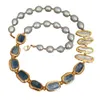 Y·YING Freshwater Cultured Gray Rice White Biwa Pearl Blue Kyanites Necklace 23"